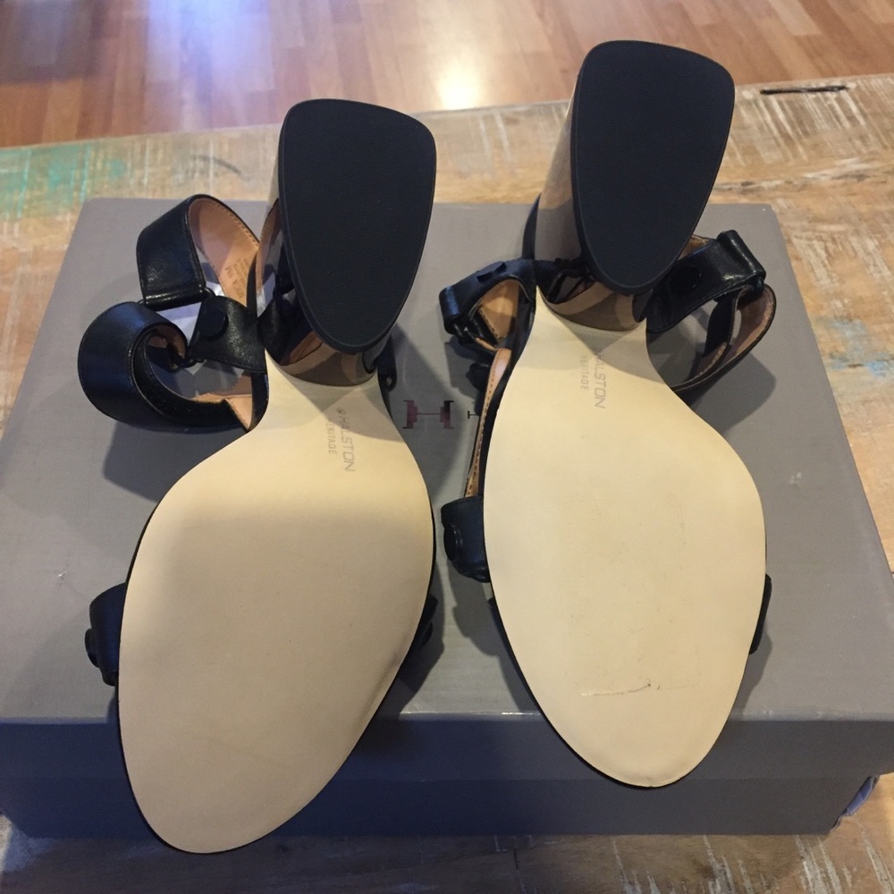 NEW Halston Heritage Mica Strappy Sandals 9 Black heels metallic - Picture 4 of 8